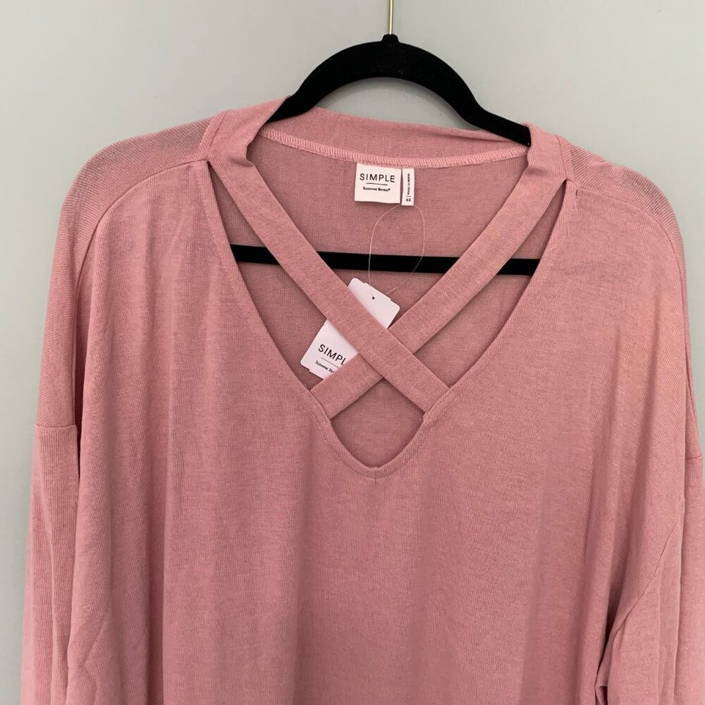 NEW Suzanne Betro Top Women 4X Pink Crisscross V-Neck Smocked Cuff Long Sleeve - Picture 3 of 10
